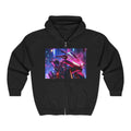 Cyberpunk Motorcycle Hoodie — Neon Rider Full-Zip Sweatshirt