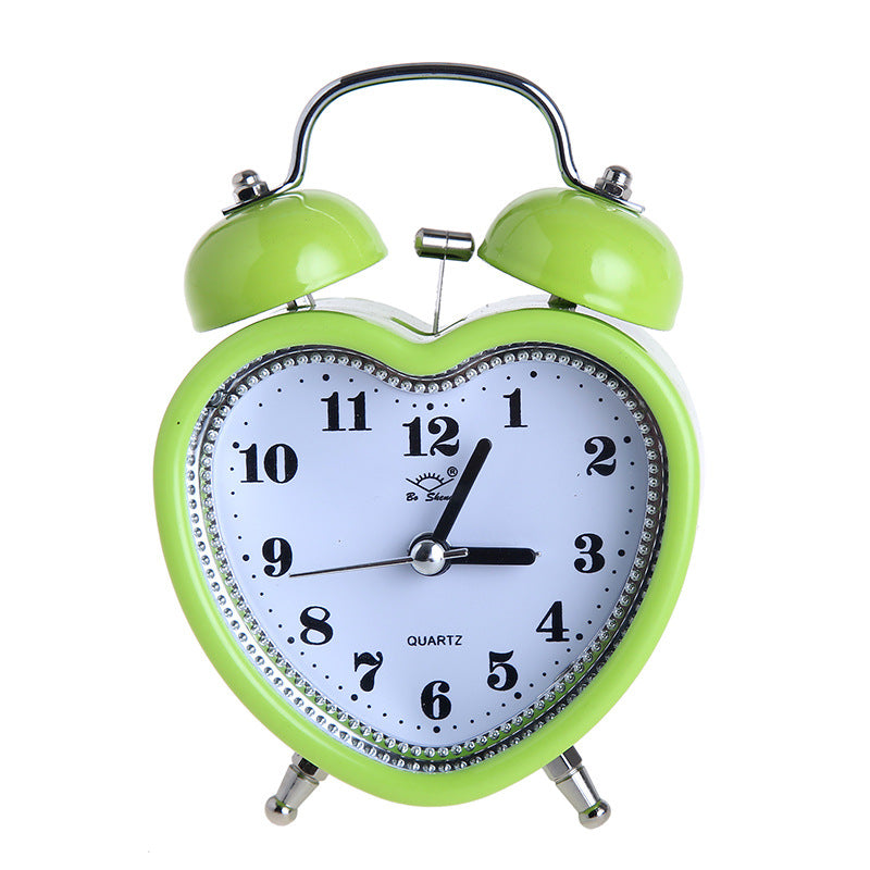 Love-shaped creative bell alarm clock mute with night light personalized gifts promotional alarm clock manufacturers wholesale