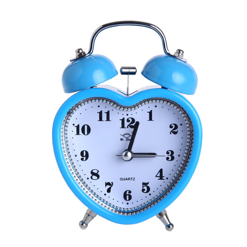 Love-shaped creative bell alarm clock mute with night light personalized gifts promotional alarm clock manufacturers wholesale