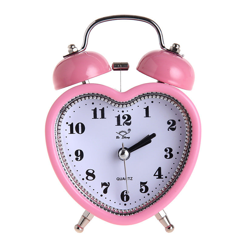 Love-shaped creative bell alarm clock mute with night light personalized gifts promotional alarm clock manufacturers wholesale