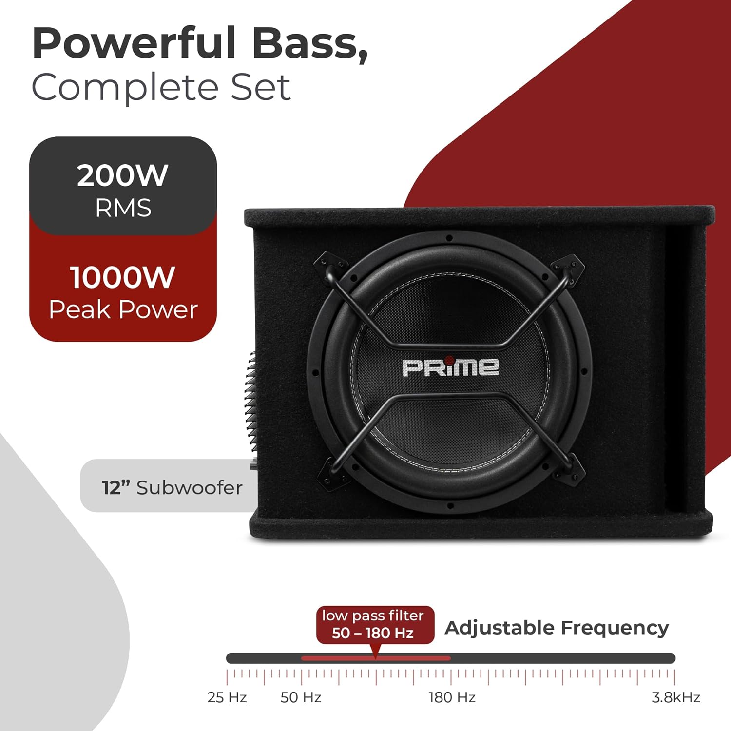 Caliber BC112SA-PRO - Set subwoofer attivo per auto, con amplificatore da 12", 500 W RMS, potenza di picco 1000 W, set di altoparlanti attivi per auto, colore: nero