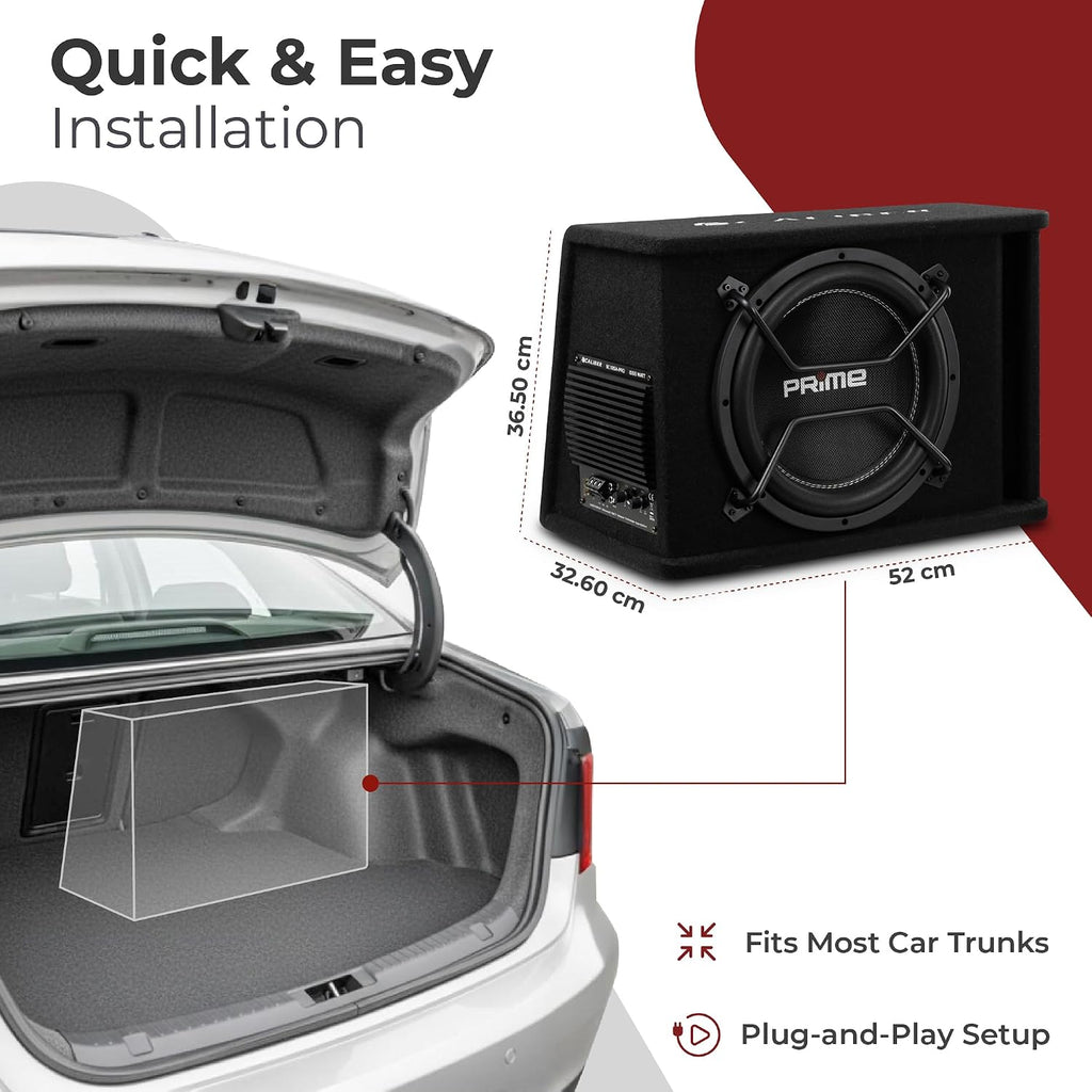 Caliber BC112SA-PRO - Set subwoofer attivo per auto, con amplificatore da 12", 500 W RMS, potenza di picco 1000 W, set di altoparlanti attivi per auto, colore: nero