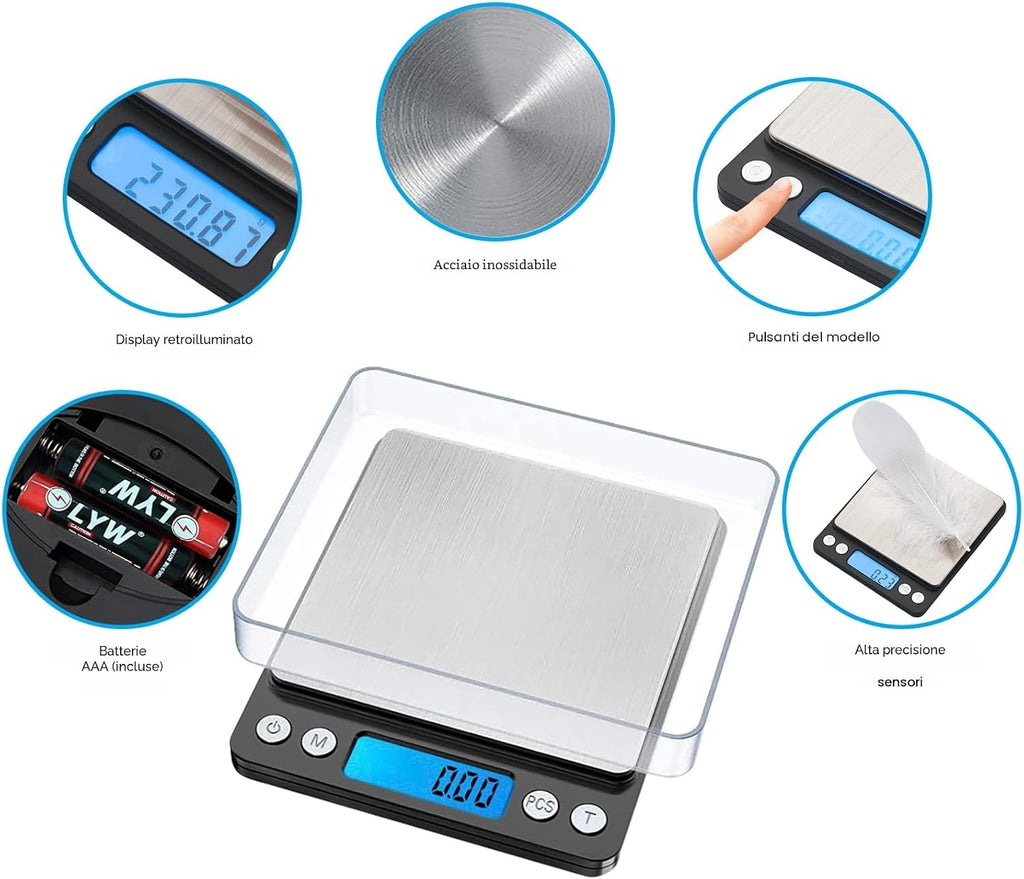 GRIFEMA GA2002 Bilancia da Cucina Digitale 5kg LCD Tare | Precisione 1 g, 6 Unità di Misura, Spegnimento Automatico, Batterie Incluse