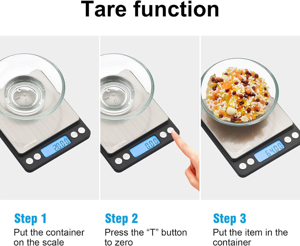 GRIFEMA GA2002 Bilancia da Cucina Digitale 5kg LCD Tare | Precisione 1 g, 6 Unità di Misura, Spegnimento Automatico, Batterie Incluse