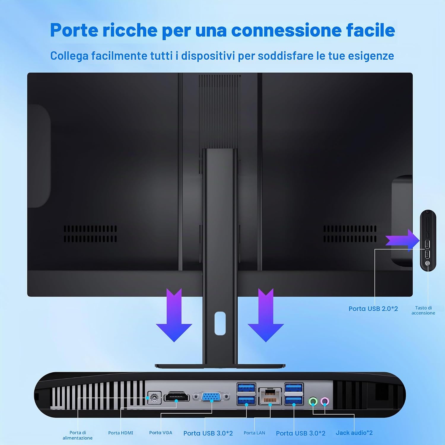 Computer all-in-one 27'' Core i7 (fino a 3,0 GHz) 512 GB SSD 16 GB RAM PC con schermo rotante, Webcam nascosta, WiFi6 Dual Band Bluetooth 5.3 - Ideale per telelavoro, editing video e uso familiare