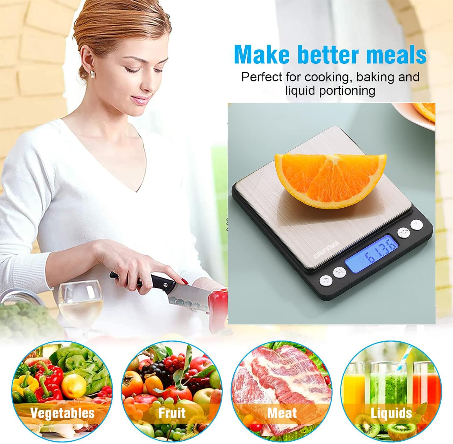 GRIFEMA GA2002 Bilancia da Cucina Digitale 5kg LCD Tare | Precisione 1 g, 6 Unità di Misura, Spegnimento Automatico, Batterie Incluse