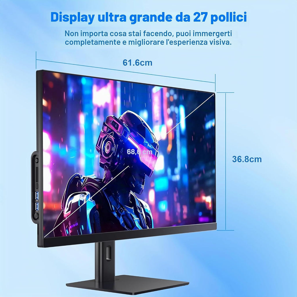 Computer all-in-one 27'' Core i7 (fino a 3,0 GHz) 512 GB SSD 16 GB RAM PC con schermo rotante, Webcam nascosta, WiFi6 Dual Band Bluetooth 5.3 - Ideale per telelavoro, editing video e uso familiare