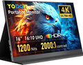 Yodoit Monitor portatile 16" 4K 3840 x 2400 UHD 1200 Nits schermo con Smart Cover, display IPS con tipo C, Mini-HDMI, altoparlanti integrati, compatibile con PC, laptop, MacBook, PS3/4/5