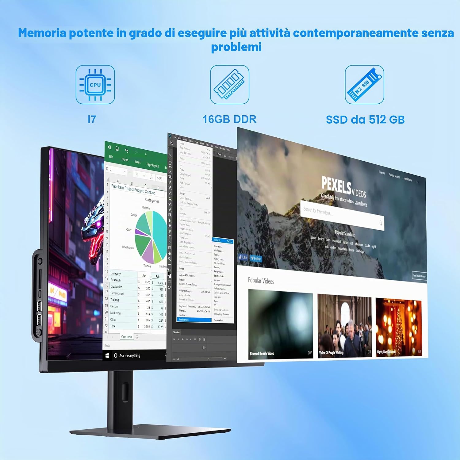 Computer all-in-one 27'' Core i7 (fino a 3,0 GHz) 512 GB SSD 16 GB RAM PC con schermo rotante, Webcam nascosta, WiFi6 Dual Band Bluetooth 5.3 - Ideale per telelavoro, editing video e uso familiare
