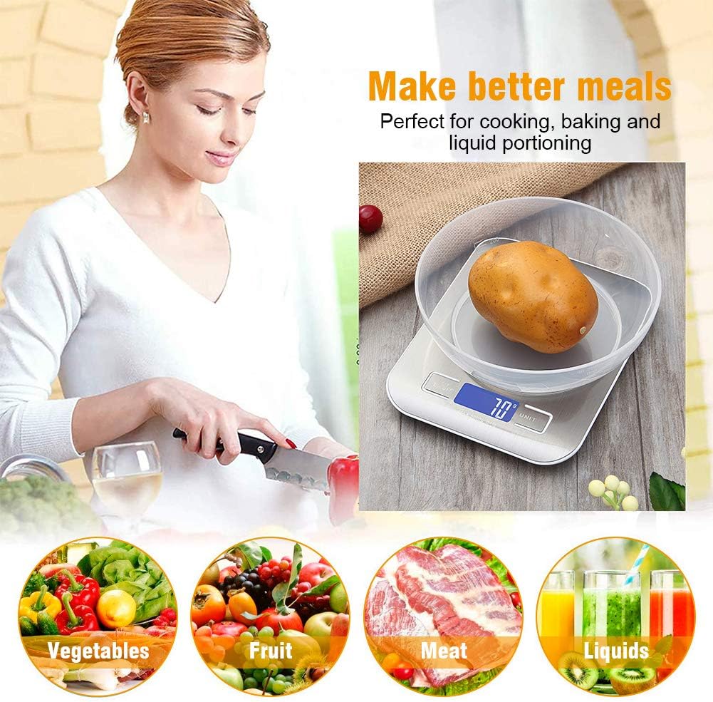 GRIFEMA GA2002 Bilancia da Cucina Digitale 5kg LCD Tare | Precisione 1 g, 6 Unità di Misura, Spegnimento Automatico, Batterie Incluse