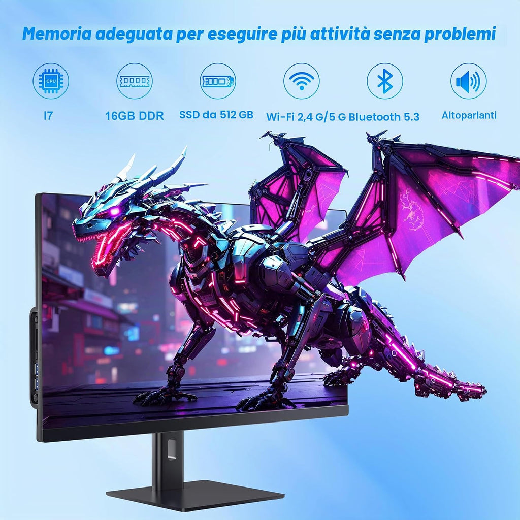 Computer all-in-one 27'' Core i7 (fino a 3,0 GHz) 512 GB SSD 16 GB RAM PC con schermo rotante, Webcam nascosta, WiFi6 Dual Band Bluetooth 5.3 - Ideale per telelavoro, editing video e uso familiare
