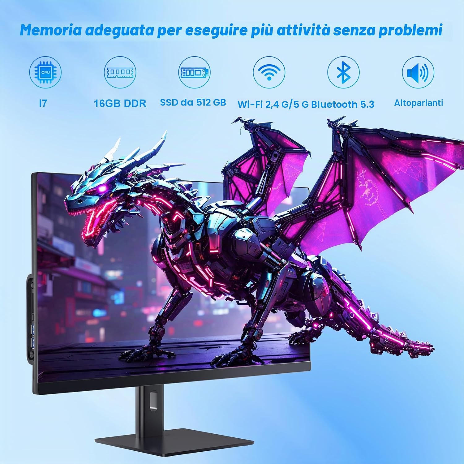 Computer all-in-one 27'' Core i7 (fino a 3,0 GHz) 512 GB SSD 16 GB RAM PC con schermo rotante, Webcam nascosta, WiFi6 Dual Band Bluetooth 5.3 - Ideale per telelavoro, editing video e uso familiare