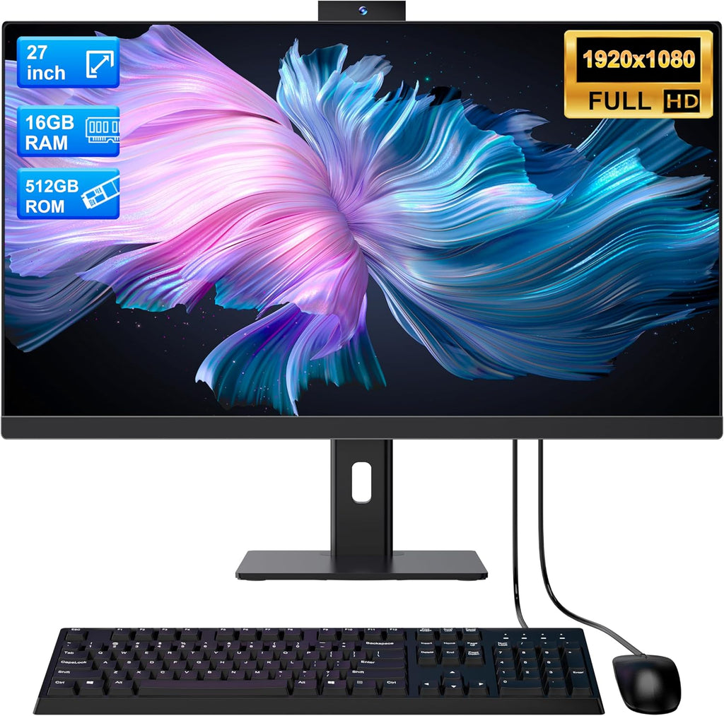 Computer all-in-one 27'' Core i7 (fino a 3,0 GHz) 512 GB SSD 16 GB RAM PC con schermo rotante, Webcam nascosta, WiFi6 Dual Band Bluetooth 5.3 - Ideale per telelavoro, editing video e uso familiare