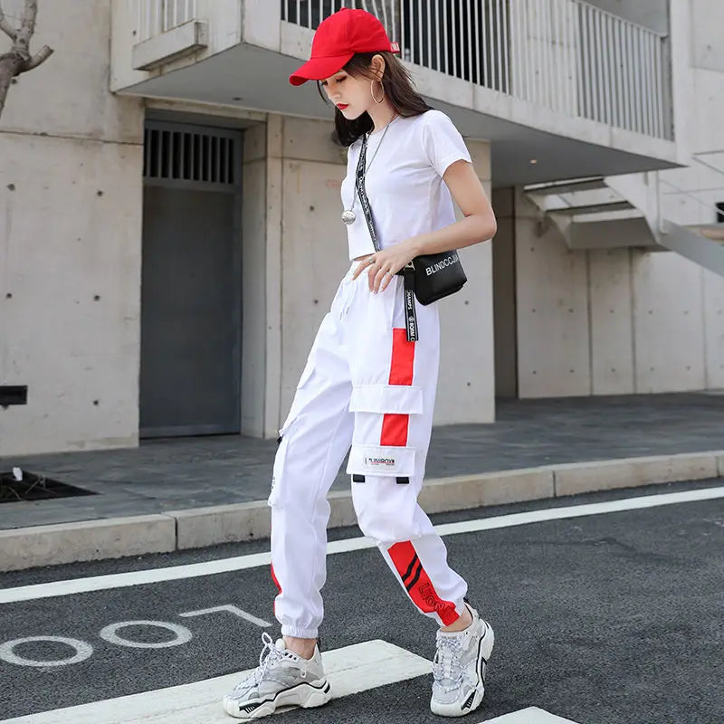 Women's Joggers Casual Sports Girls Fashion Hip-hop Streetwear Pants Fashion Cargo Pants Female Dance Sweatpants Trousers Black