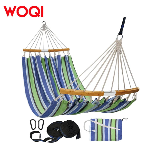 WOQI  Portable Anti Rollover Outdoor Swing Canvas Hammock with Curved Wooden Sticks