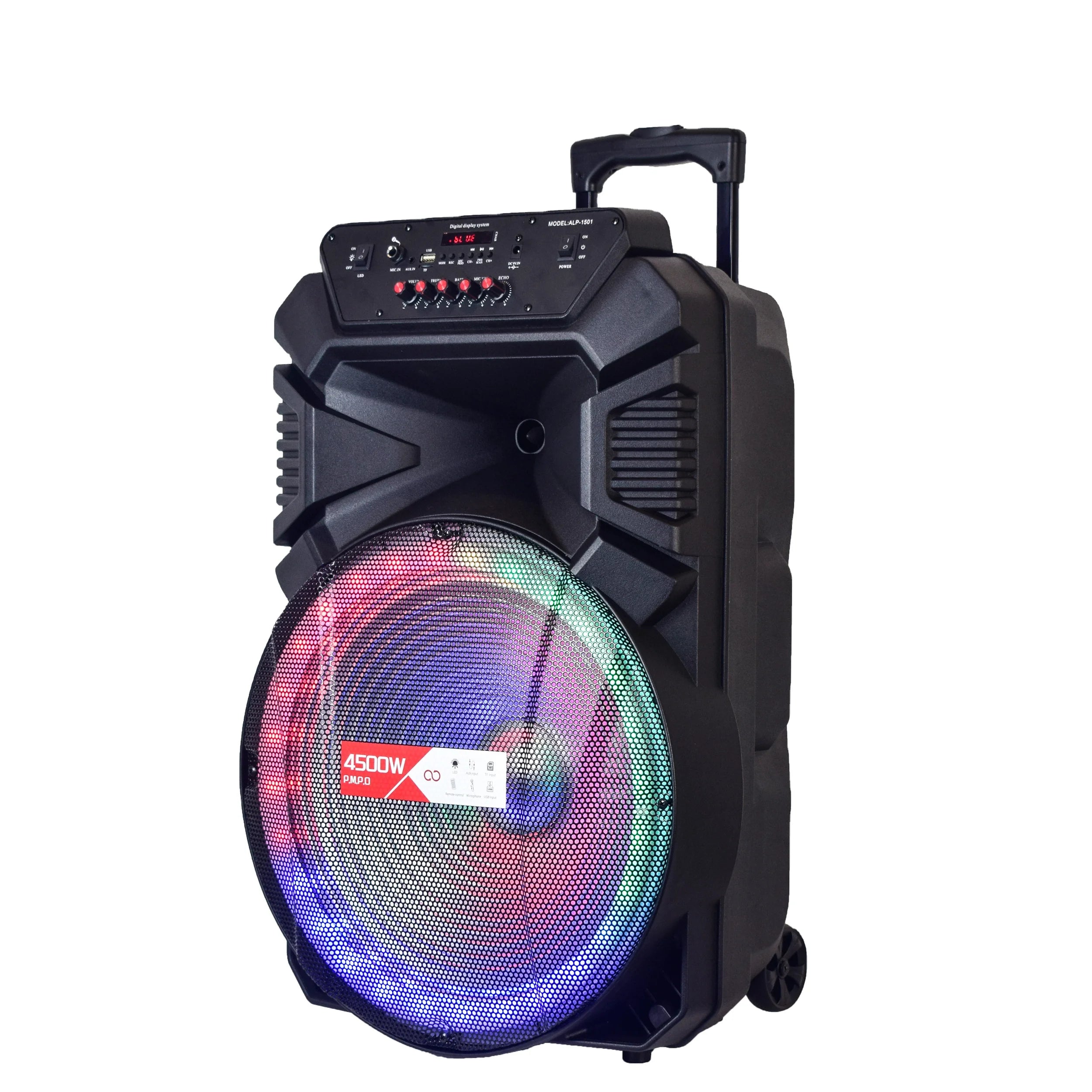 15'' Big Stock BT Speakers Caixa De Som Amplificada RGB  Light Outdoor Dj Sound System Trolley Speaker with Mic
