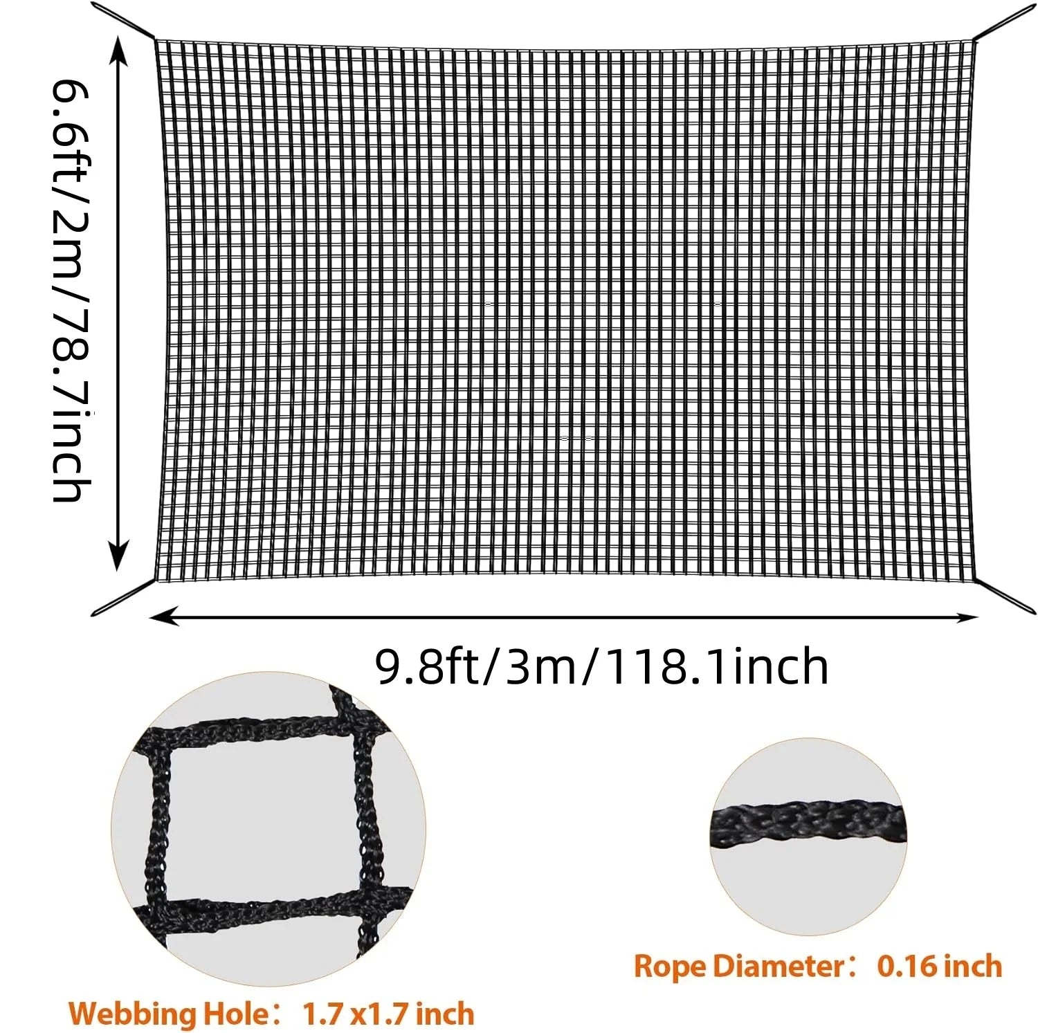 Black 6.5 X 9.8 ft Large Outdoor Hammock Netting Black Loft Rope Net Hammock Kids Backyard Climbing Net