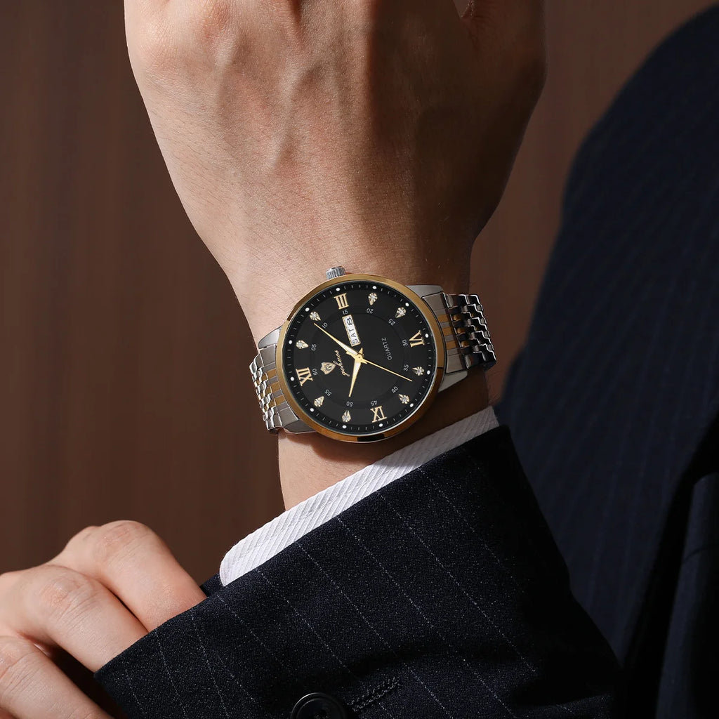 US Local Stock Gohuos 8806 Luxury Stainless Steel Quartz Watch for Men Business Style Waterproof Luminous Fashion Men's Watches