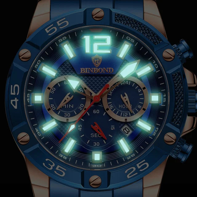 Binbond B9798 9798 3ATM Waterproof High Quality Quartz Movement Stainless Men's Silicone Strap Watch Date Luminous Hands Watches