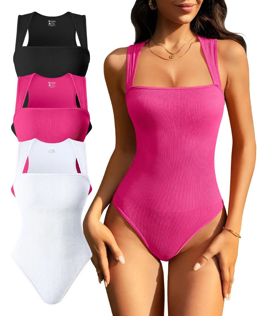 Hot Sale Sleeveless Square Neck Wide Shoulder Strap Seamless Women's Fitness Bodysuits