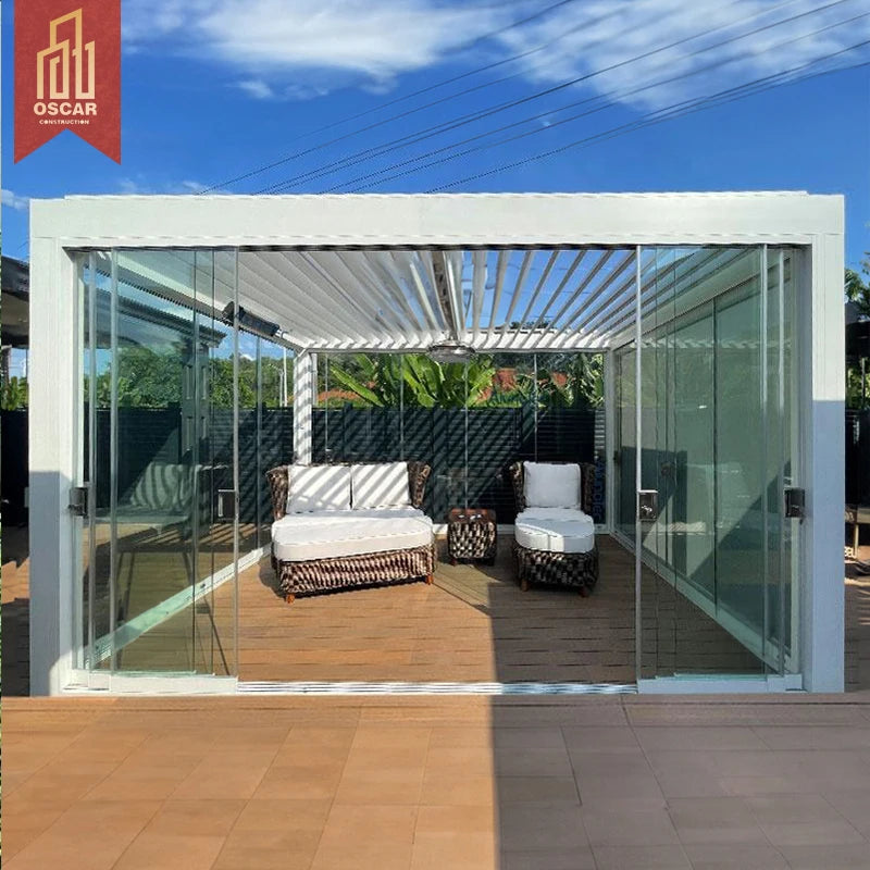 Aluminum Pergola 10x12 12x12 12x14 12x16 12x20 Ft OEM Bioclimatic Motorised Louvre Pergola Aluminum Modern Outdoor