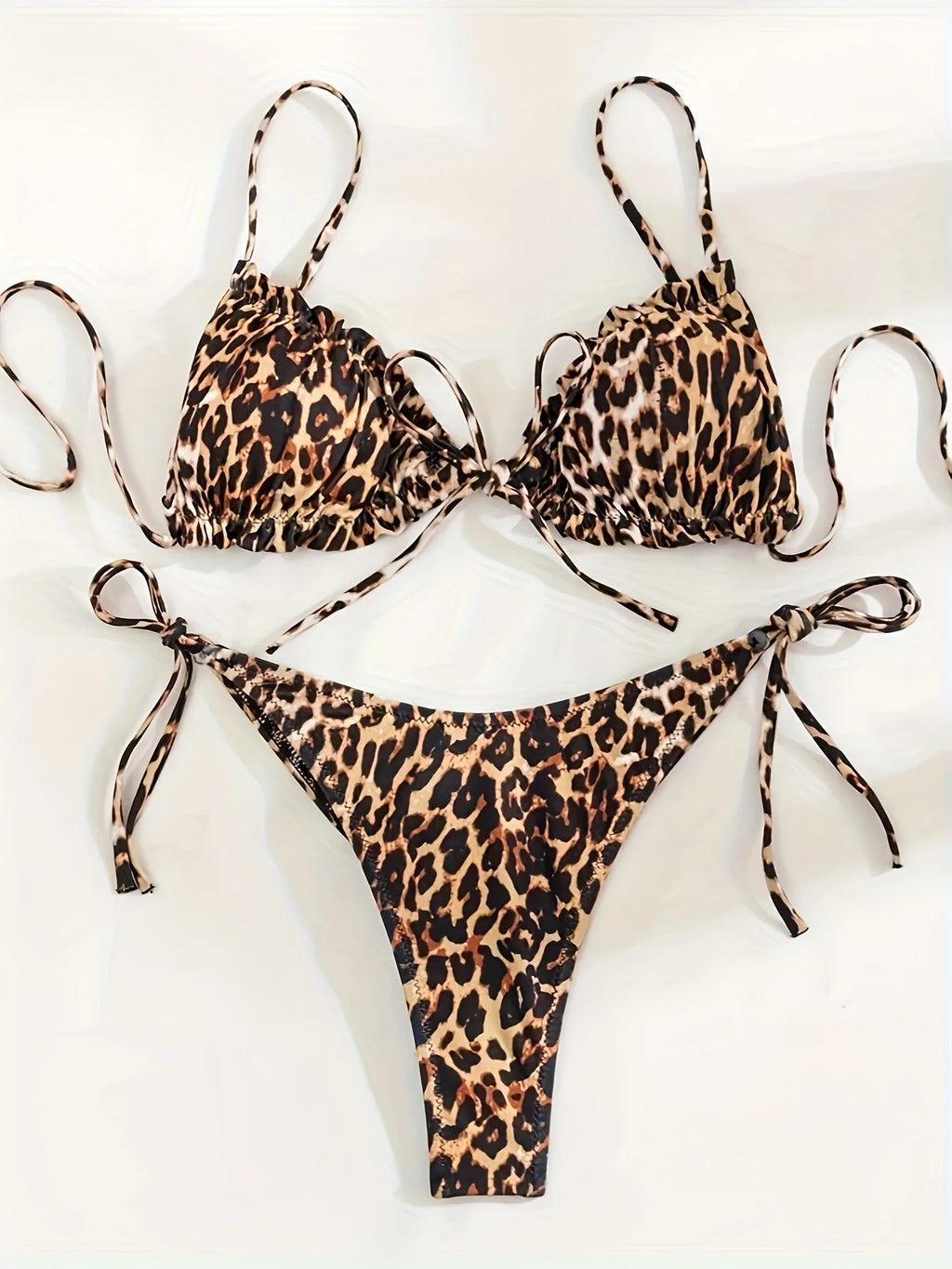 New Style 2pcs Swimsuit with Separate Straps, Leopard Print, Pleated Edges, and Sexy Tummy Control