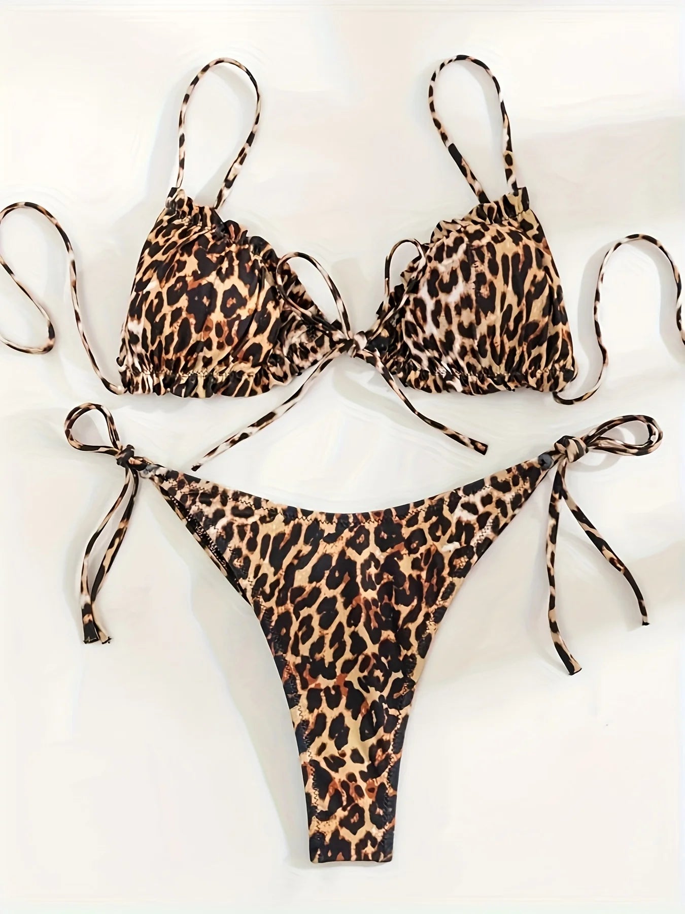 New Style 2pcs Swimsuit with Separate Straps, Leopard Print, Pleated Edges, and Sexy Tummy Control