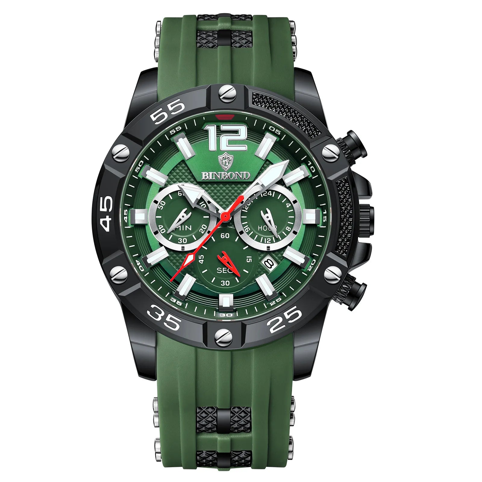 Binbond B9798 9798 3ATM Waterproof High Quality Quartz Movement Stainless Men's Silicone Strap Watch Date Luminous Hands Watches