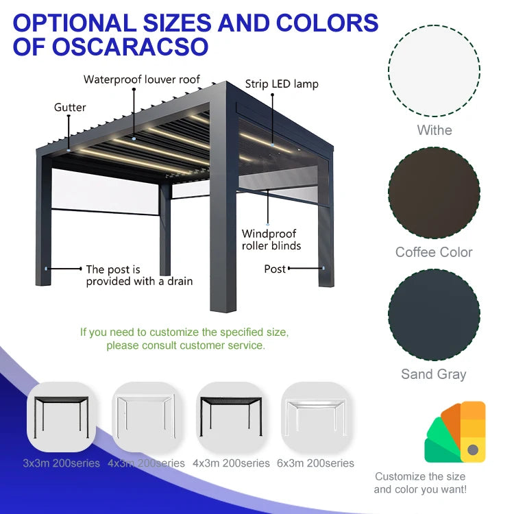 2025 Wholesale Outdoor Motorized Kits Louvred Roof Waterproof Prefab Cafe Houses BBQ Patio Cover Aluminum Garden Gazebo Pergola