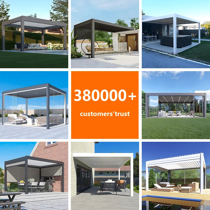 Outdoor Garden Motorized Gazebo Led Lights Bioclimatic Louvered Roof Sliding Bioclimatique 3X3m3x4m 4x4m 6x4m Aluminum Pergola