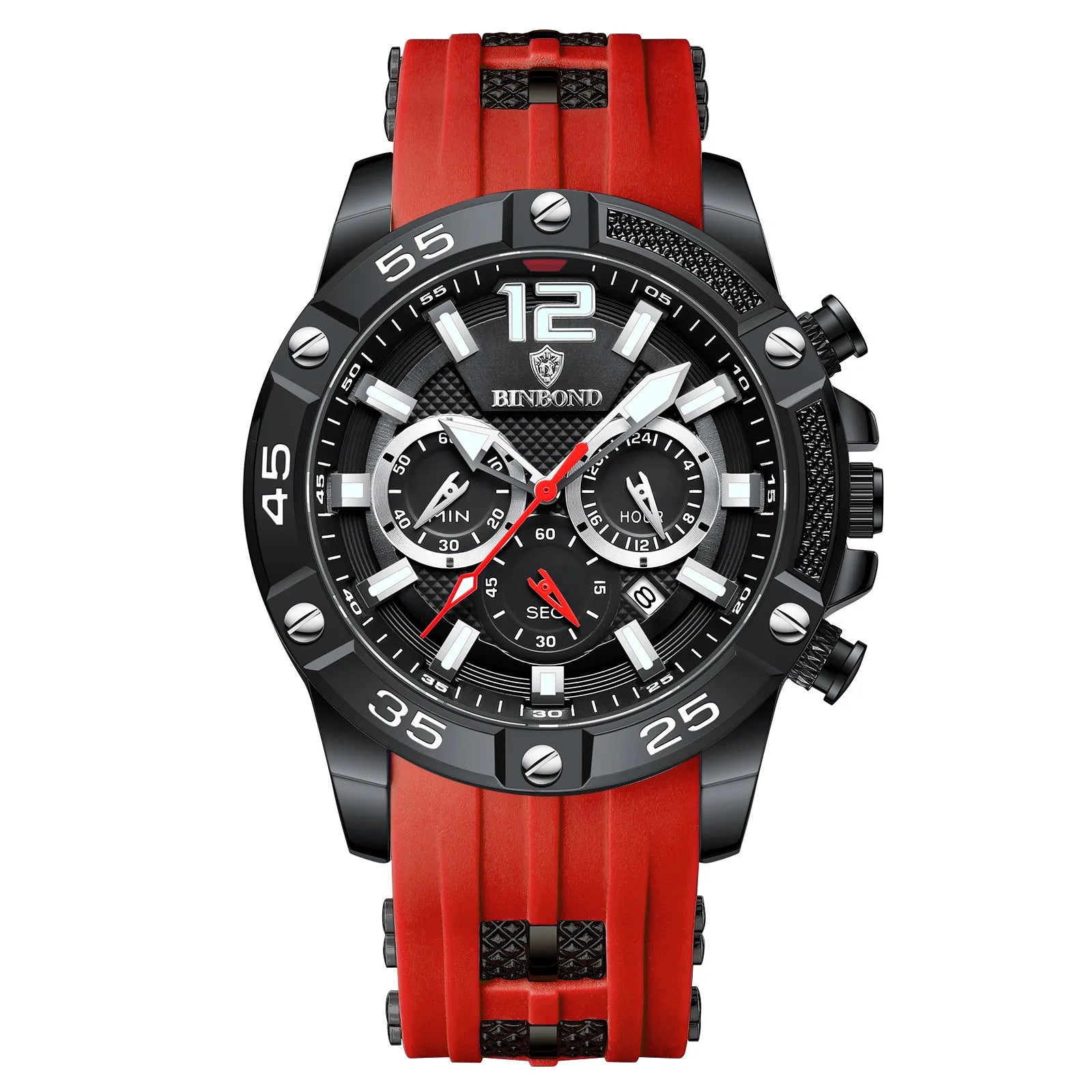 Binbond B9798 9798 3ATM Waterproof High Quality Quartz Movement Stainless Men's Silicone Strap Watch Date Luminous Hands Watches