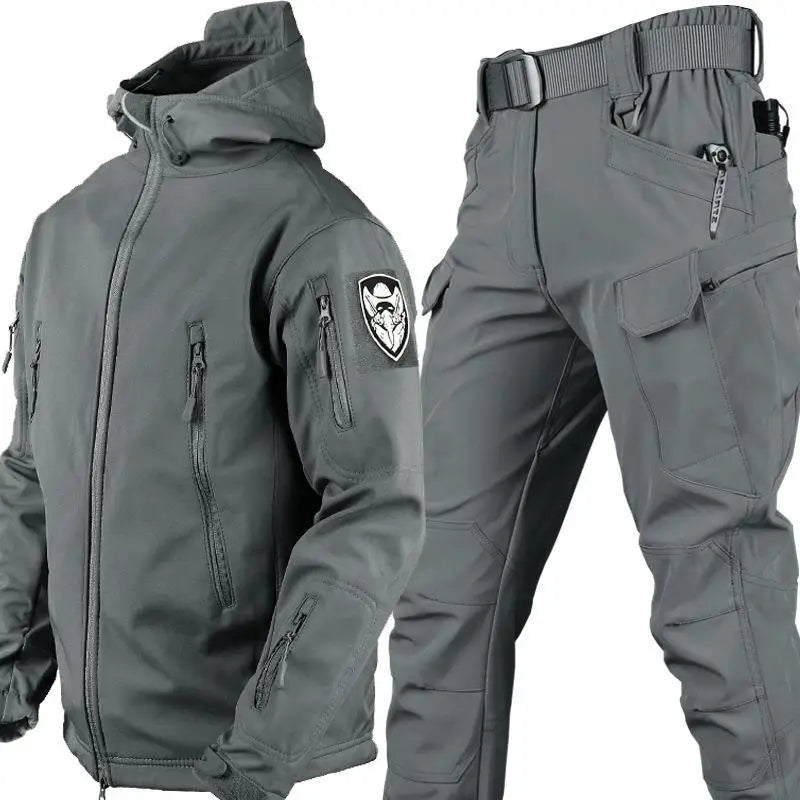 Large Size Outdoor Shark Skin Camouflage Plush Jacket Soft Shell Waterproof Windproof Hooded Thick Casual Warm-Keeping for