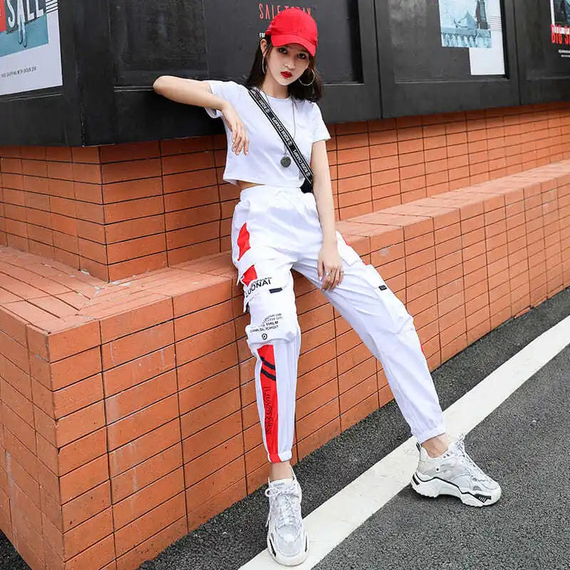 Women's Joggers Casual Sports Girls Fashion Hip-hop Streetwear Pants Fashion Cargo Pants Female Dance Sweatpants Trousers Black