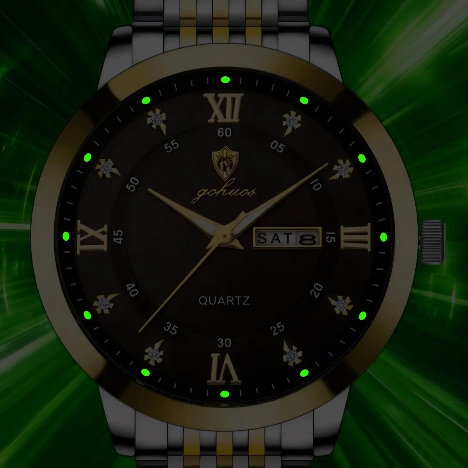 US Local Stock Gohuos 8806 Luxury Stainless Steel Quartz Watch for Men Business Style Waterproof Luminous Fashion Men's Watches