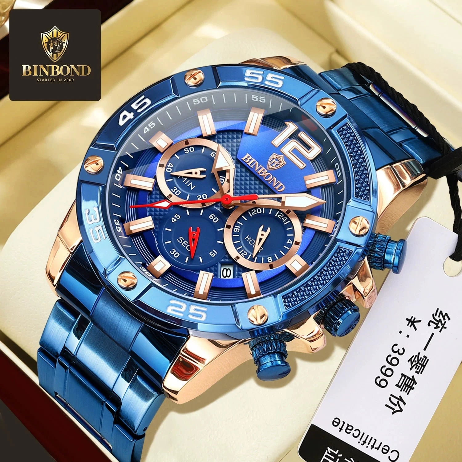 Binbond B9798 9798 3ATM Waterproof High Quality Quartz Movement Stainless Men's Silicone Strap Watch Date Luminous Hands Watches