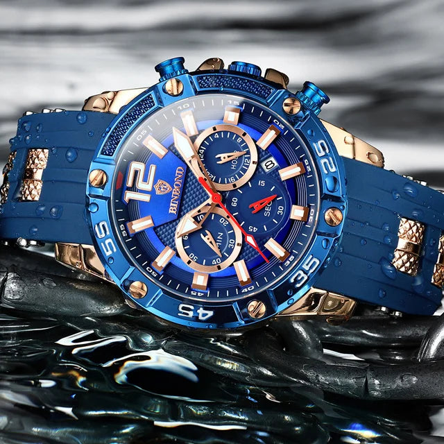 Binbond B9798 9798 3ATM Waterproof High Quality Quartz Movement Stainless Men's Silicone Strap Watch Date Luminous Hands Watches