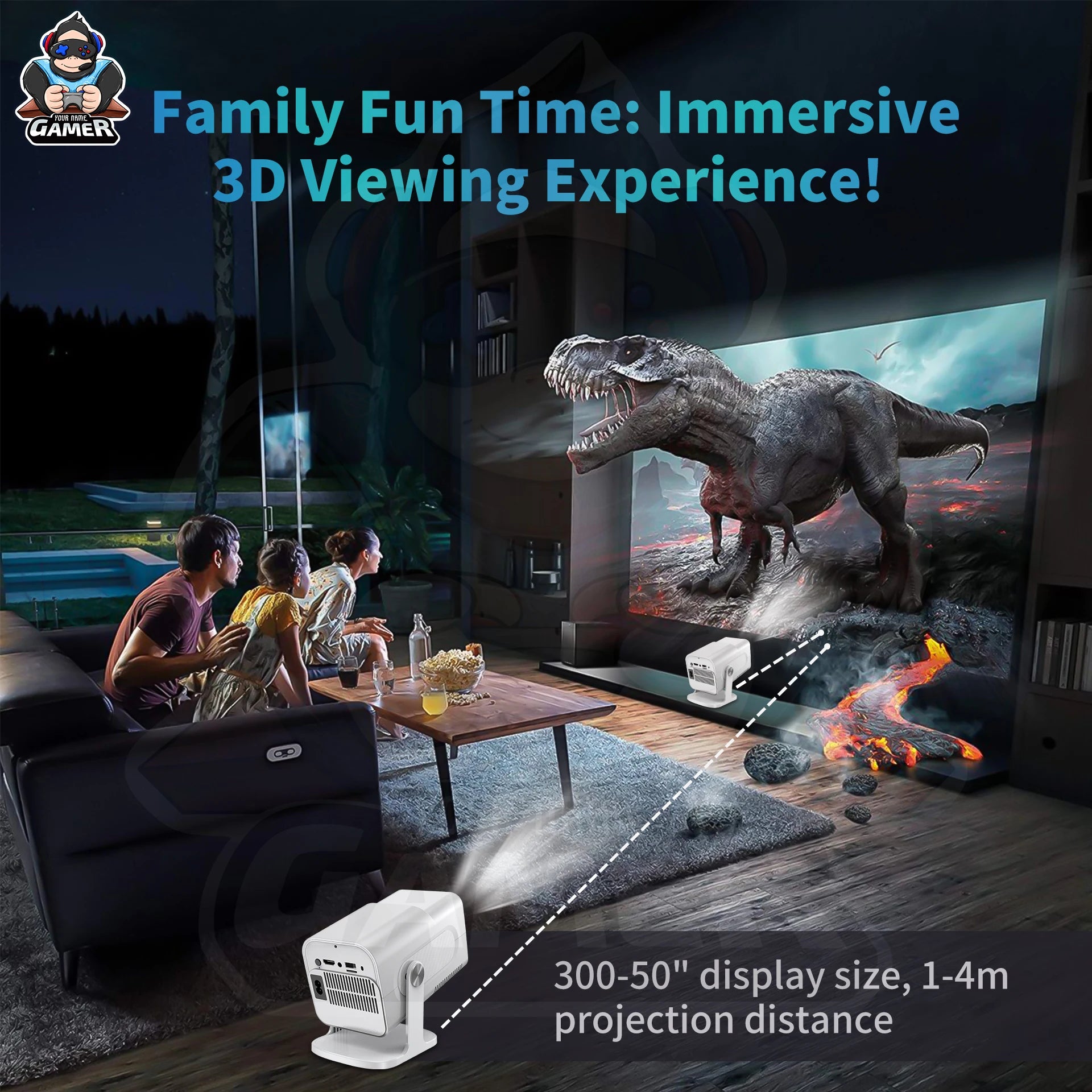 High Dynamic HCS350 MAX  HD Smart Game Projector with 2 Joy Sticks Controller Indoor Outdoor 1080P Wifi Gaming Projector