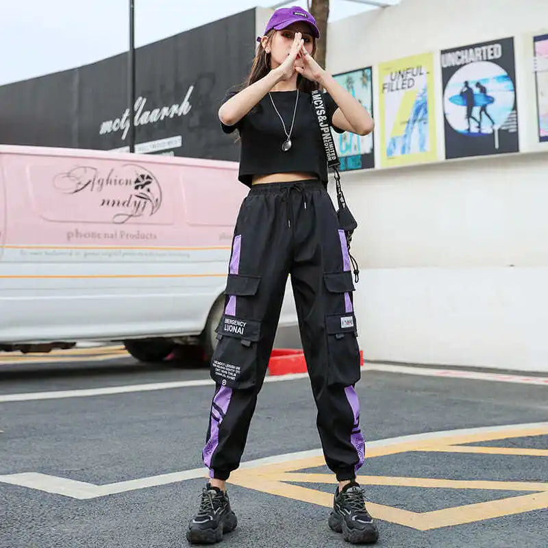 Women's Joggers Casual Sports Girls Fashion Hip-hop Streetwear Pants Fashion Cargo Pants Female Dance Sweatpants Trousers Black