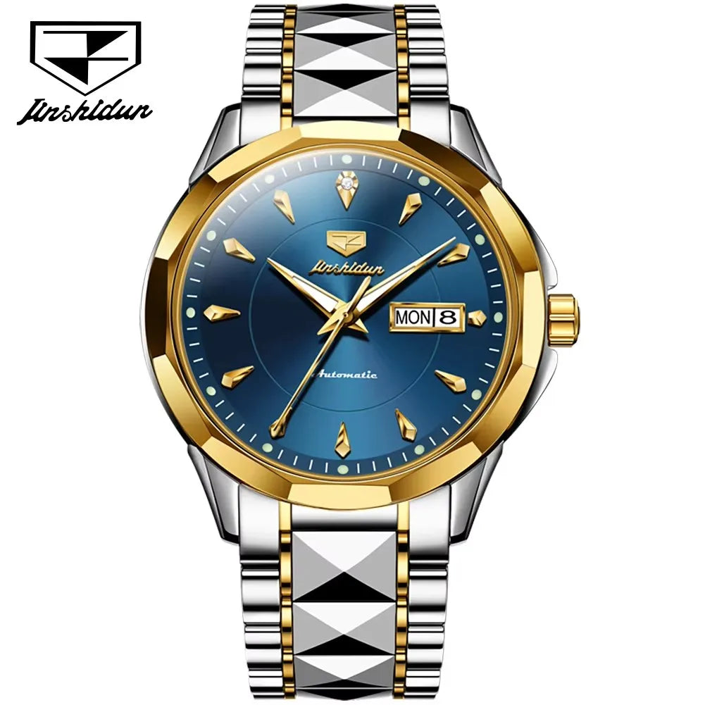 Jsdun 8936 Business Automatic Watch Male Dual Calendar Mechanical Wristwatch Waterproof Synthetic Sapphire Mirror Men Watches