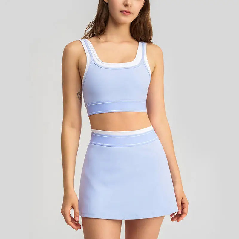 Women's 2-piece Tennis Set, Sports Bra, Tennis Skirt, Built-in Shorts, Breathable, Quick-drying, Suitable for Yoga and Gyms.