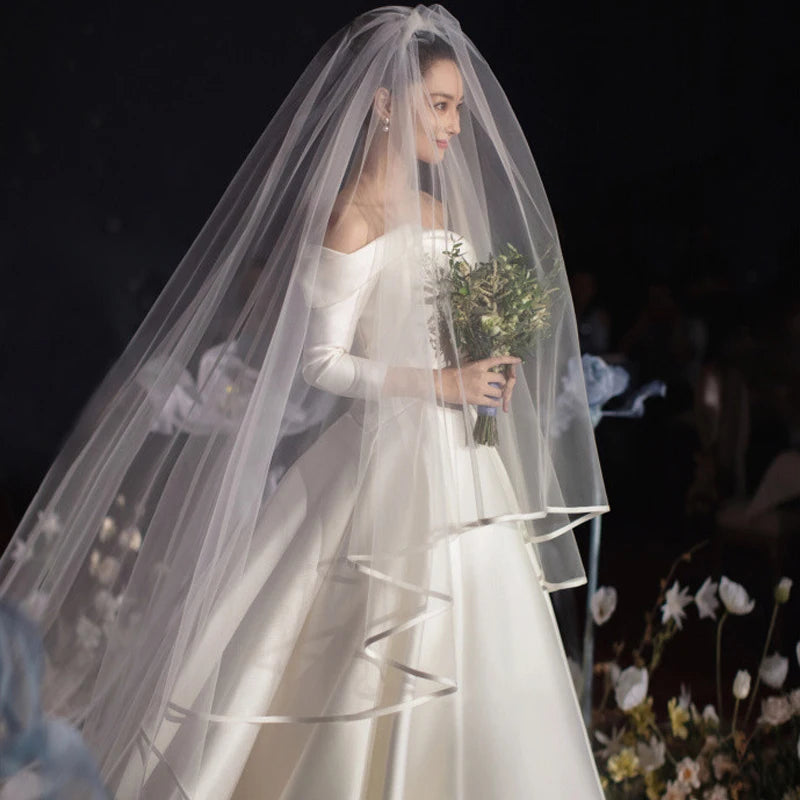 V071 Hot Selling Romantic Outdoor Simple Wedding Bridal Veils 1.5M,3.4M.6M Long High Quality Bridal Wedding Accessories