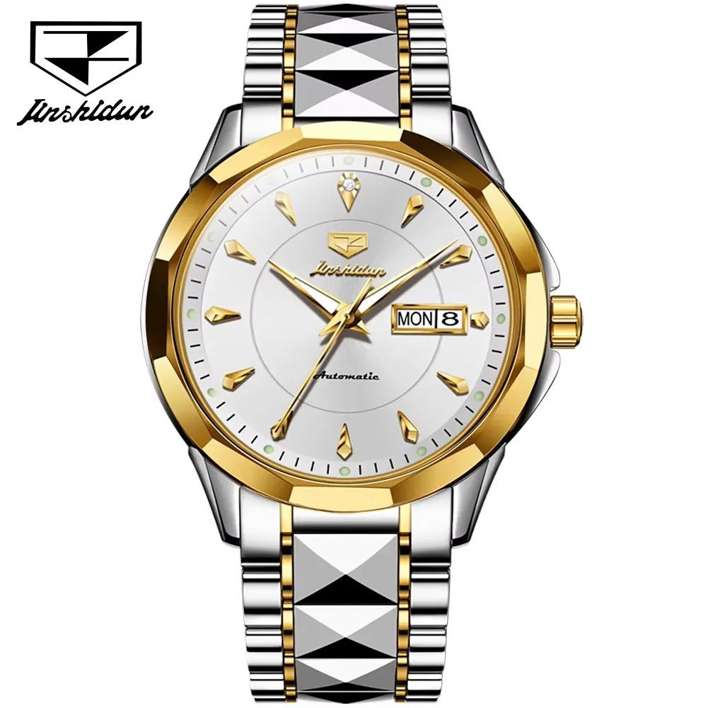 Jsdun 8936 Business Automatic Watch Male Dual Calendar Mechanical Wristwatch Waterproof Synthetic Sapphire Mirror Men Watches