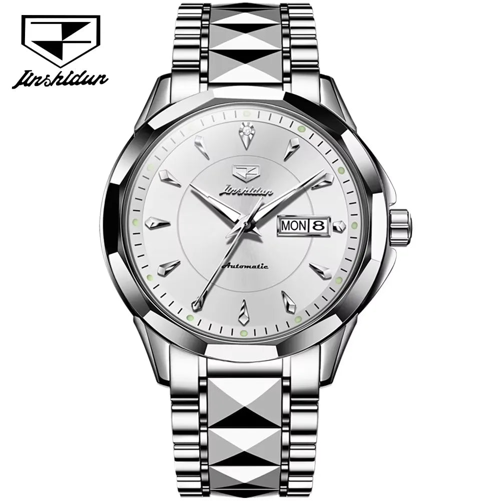 Jsdun 8936 Business Automatic Watch Male Dual Calendar Mechanical Wristwatch Waterproof Synthetic Sapphire Mirror Men Watches