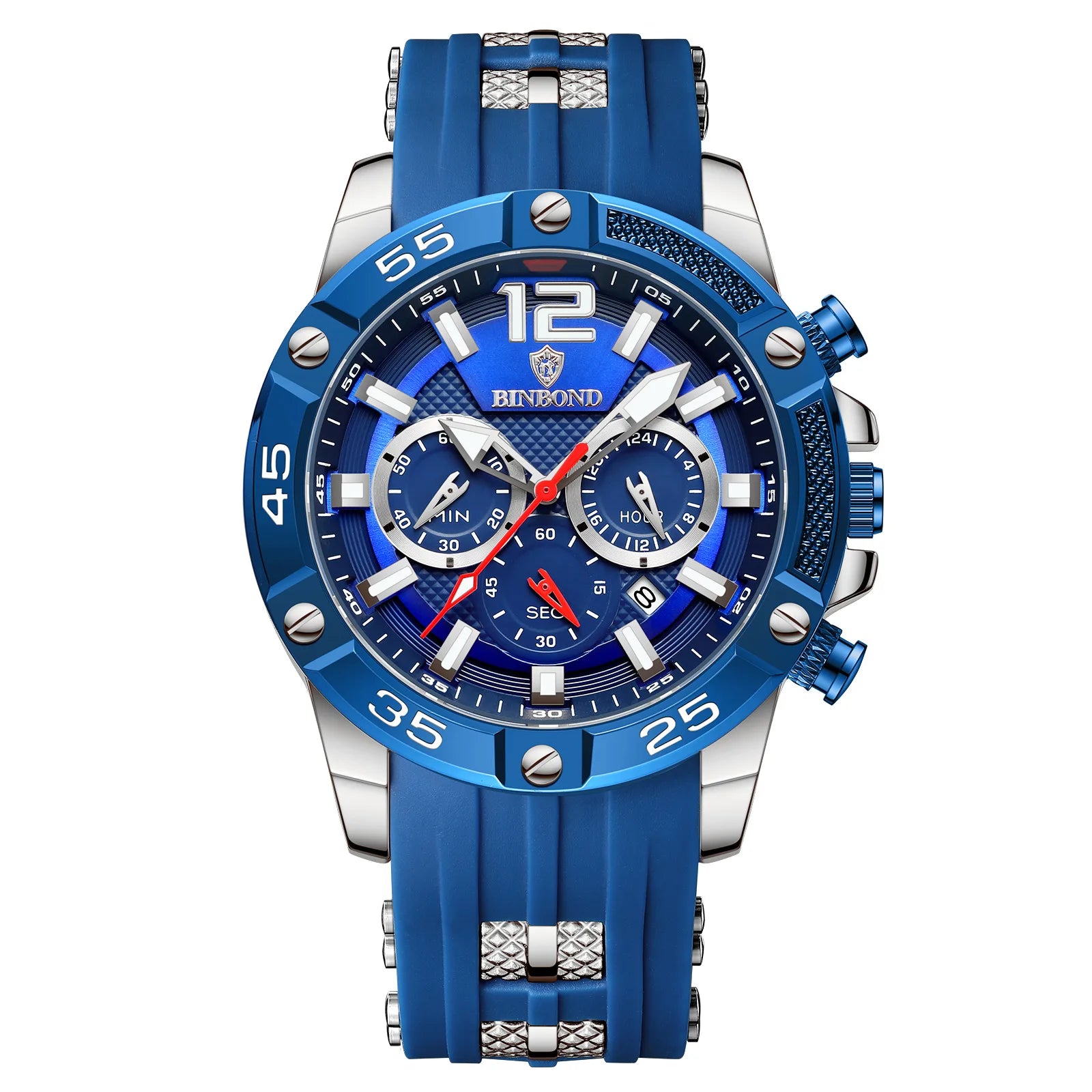 Binbond B9798 9798 3ATM Waterproof High Quality Quartz Movement Stainless Men's Silicone Strap Watch Date Luminous Hands Watches