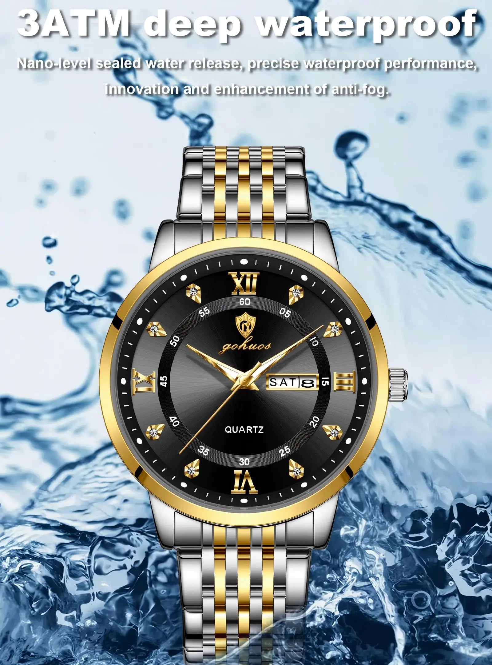 US Local Stock Gohuos 8806 Luxury Stainless Steel Quartz Watch for Men Business Style Waterproof Luminous Fashion Men's Watches