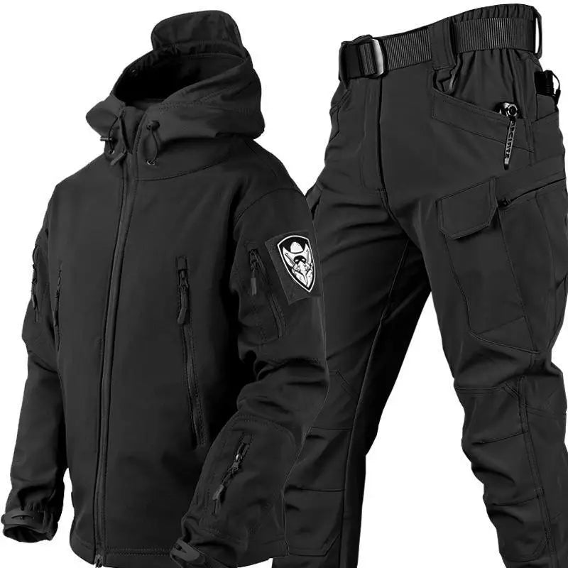 Large Size Outdoor Shark Skin Camouflage Plush Jacket Soft Shell Waterproof Windproof Hooded Thick Casual Warm-Keeping for