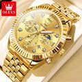 OLEVS 2932 Men's Fashion Full Gold Timing Second Display Auto Date Calendar 30M Life Waterproof Luminous Hands Watch Watches