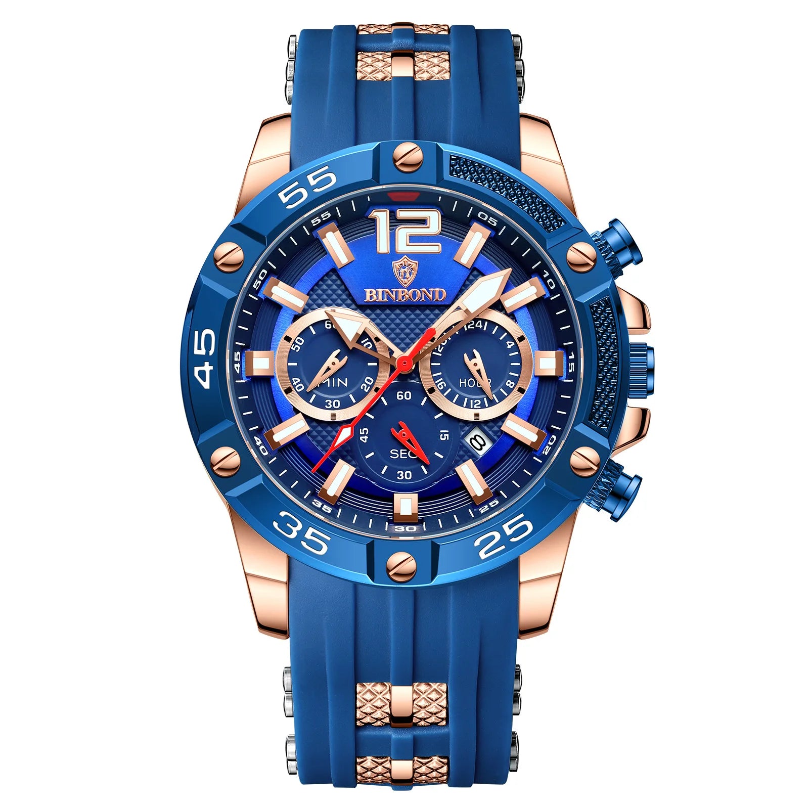 Binbond B9798 9798 3ATM Waterproof High Quality Quartz Movement Stainless Men's Silicone Strap Watch Date Luminous Hands Watches