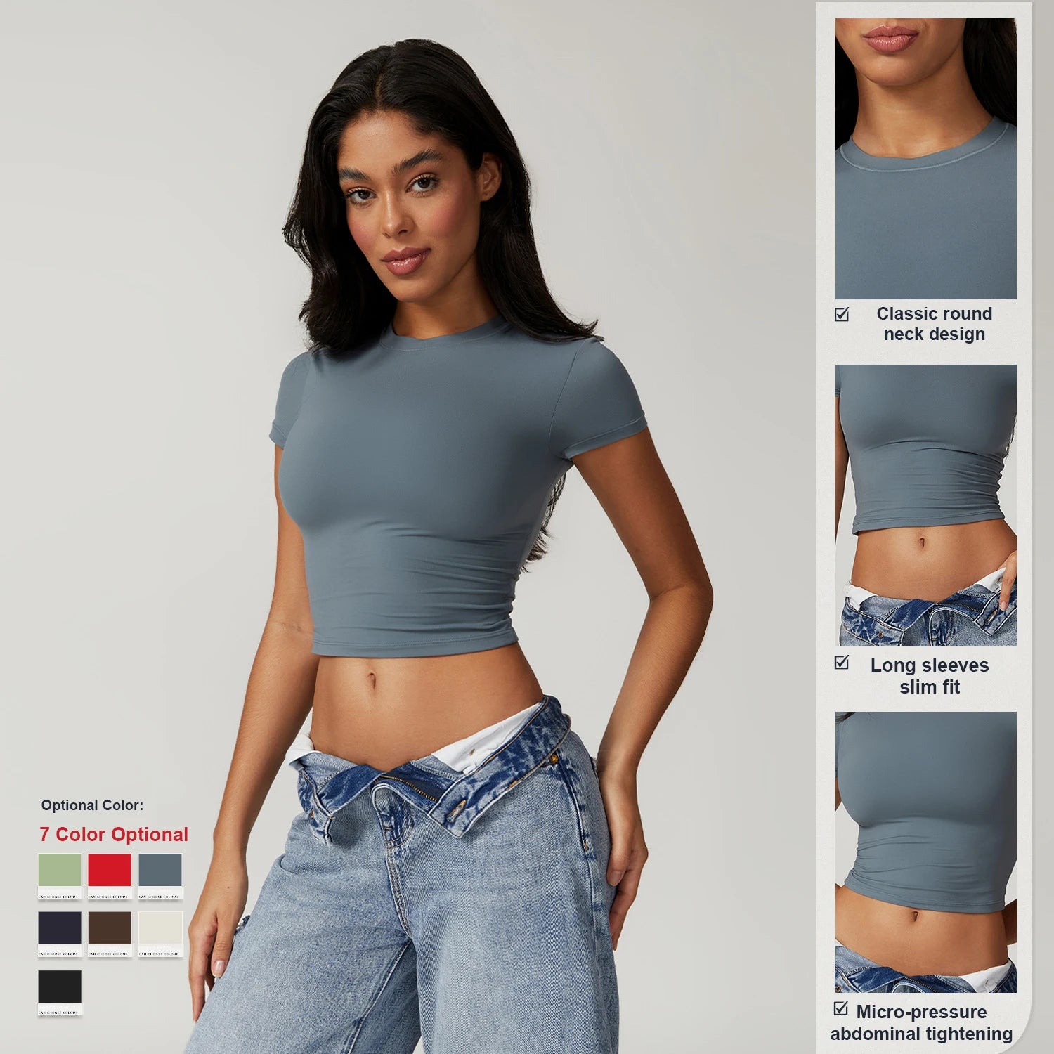 8743 All-Match Tight Quick Drying Fitness Workout Tops Running Pilates Yoga Clothes Sports T-Shirt Short Sleeve for Women