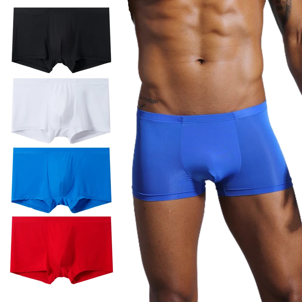 Boxer Briefs Pure Color Breathable Knitted Low-rise Ultra-thin Polyamide Ice Silk Quick-dry Men's Underwear Waist Silk Screen